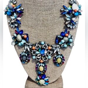 Vintage Zara Multicolor Rhinestone Statement Pc Bib Necklace